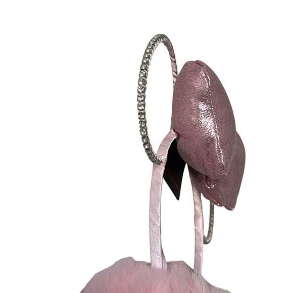 Minnie Mouse Pink Faux Fur Earmuffs With Glitter Bow & Rhinestone Ears For Adul